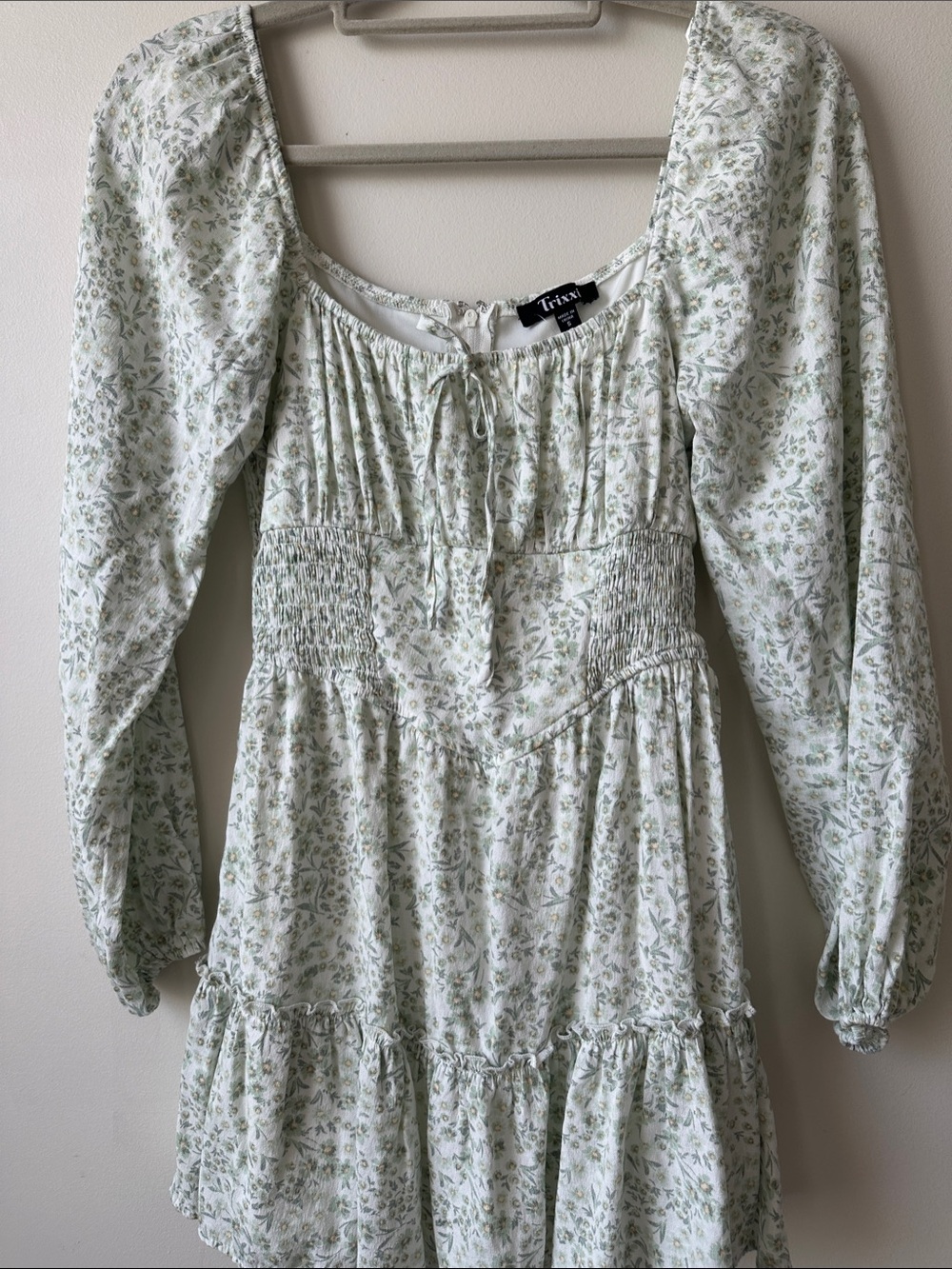 Trixxi Pale Green Floral Smocked Midi Dress